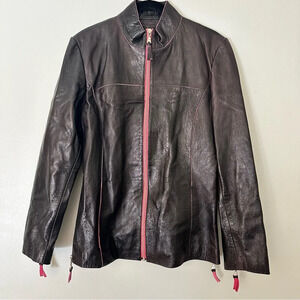 Lucien Piccard Real Genuine Leather Jacket Black Pink Vintage Size Small